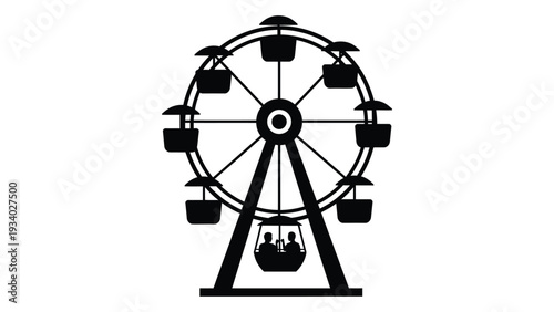 A black and white image of a ferris wheel isolated on white background, Vector