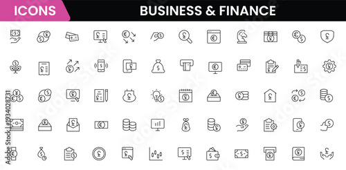 Business and Finance line icons collection. Big UI icon set in a flat design. Thin outline icons pack. Vector illustration