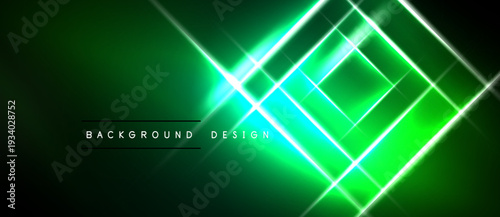 Bright green neon lines intersect, forming geometric shapes over dark background. Text reads background design. Modern, vibrant visual.