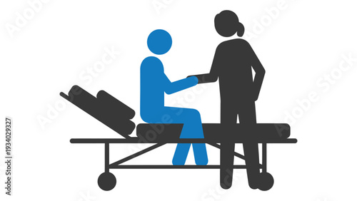 A person helps another person on a stretcher isolated on white background, Vector