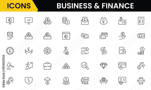 Business and Finance line icons collection. Big UI icon set in a flat design. Thin outline icons pack. Vector illustration