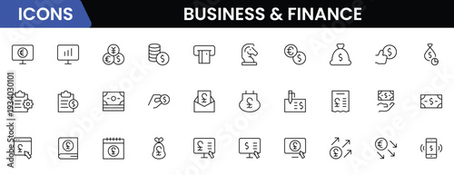 Business and Finance line icons collection. Big UI icon set in a flat design. Thin outline icons pack. Vector illustration
