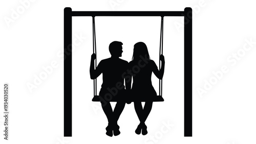 A man and woman sit on a swing together isolated on white background, Vector