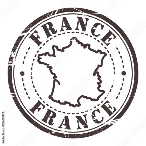 A distressed stamp graphic featuring the outline of france and its name