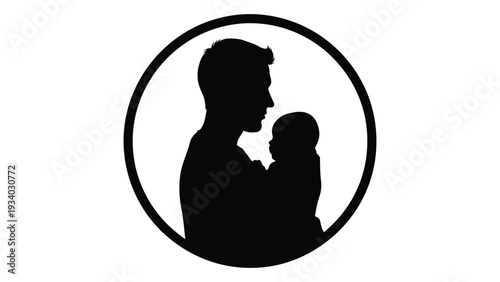 A black silhouette of a man holding a baby isolated on white background, Vector