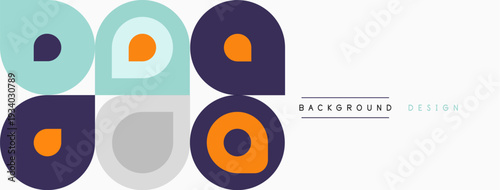 Geometric shapes, circles, squares, rectangles create modern pattern. Light background enhances colorful design elements.