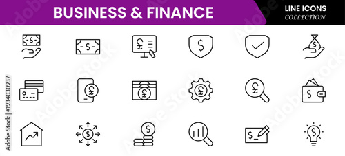 Business and Finance line icons collection. Big UI icon set in a flat design. Thin outline icons pack. Vector illustration