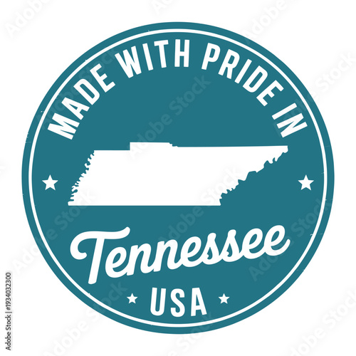 A circular badge displaying the silhouette of tennessee with text and stars