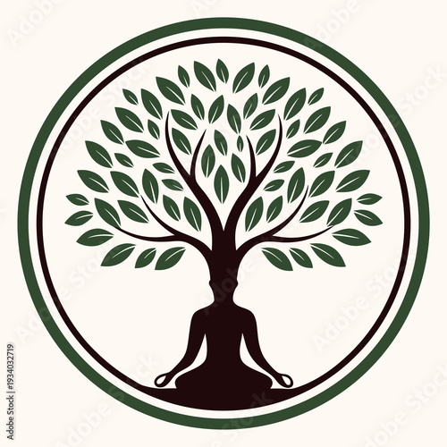 A yoga related logo under the tree seat