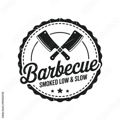 Vintage barbecue emblem featuring crossed meat cleavers and stylized lettering