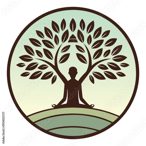 A yoga related logo under the tree seat