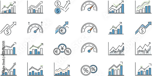 Financial growth icons with graphs and charts