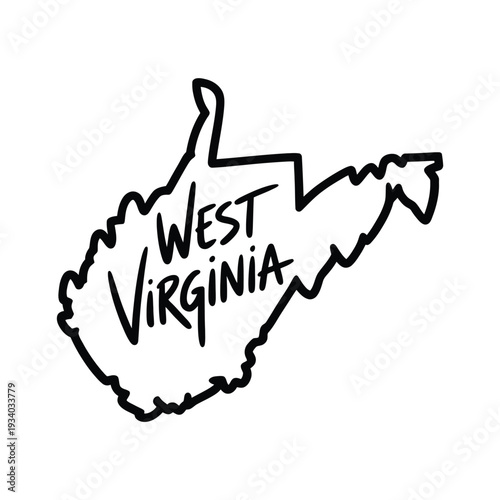 A black and white illustration of west virginia shaped like a thumbs up