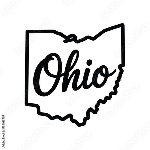A black and white outline of the state of ohio with the name ohio