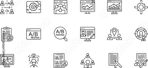 Business strategy and analytics icons for marketing and growth