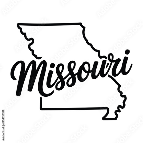 A black and white outline of the state of missouri with its name
