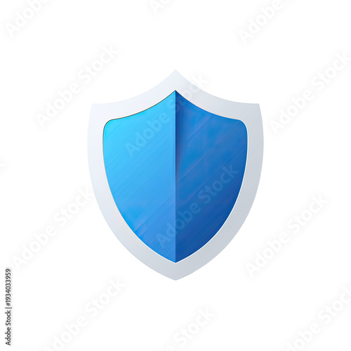A digitally rendered, glossy blue and white shield graphic on a black background