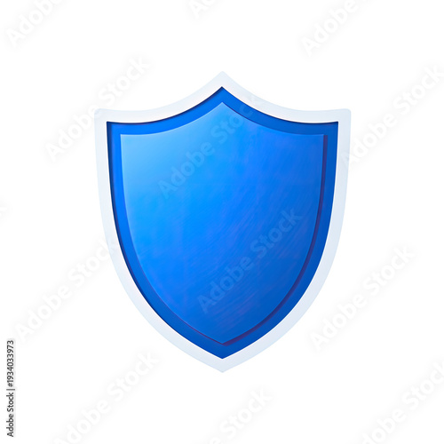 A vibrant shield with a shiny blue center, a white border, and a black background
