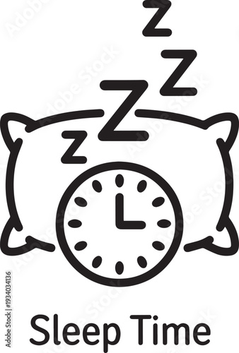 Hand drawn sleep time doodle with clock and multiple handwritten Z letters