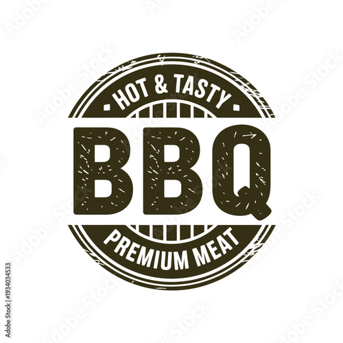 Vintage style bbq badge with hot and tasty text and premium meat details