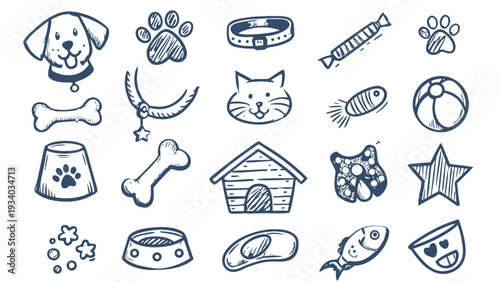 Hand drawn doodle Pets & Animals elements. Vintage clipart