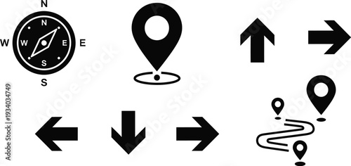 Navigation icons for mapping and direction