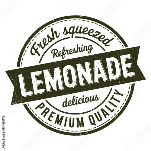 Vintage style badge proclaiming fresh squeezed lemonade with premium quality