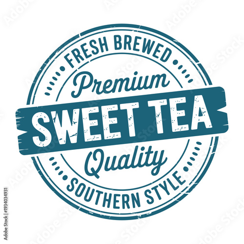 A vintage style badge advertising premium sweet tea southern style