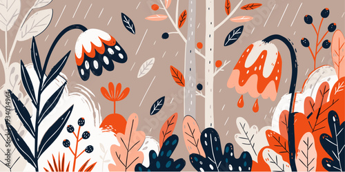 Spring cutest card or poster for the spring holiday with wildflowers, Narcissus flower, Crocus flowers. Hand drawn crayon Floral art template for Womens Day March 8, Easter, birthday and Mothers Day