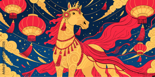 Zodiac Sign for Year of Horse, Vietnamese New Year (Translation : Happy new year )