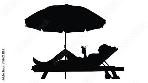A person relaxing on a beach chair under an umbrella isolated on white background, Vector