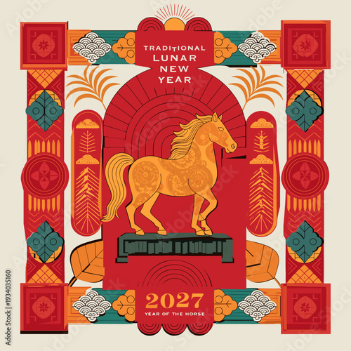 Zodiac Sign for Year of Horse, Vietnamese New Year (Translation : Happy new year )