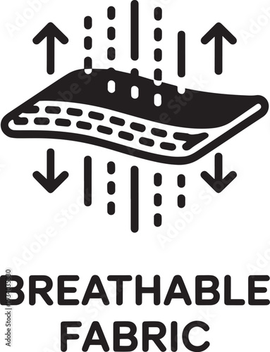 Illustration of breathable fabric material with airflow arrows showing ventilation properties