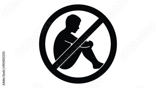 A black and white sign with a person sitting down isolated on white background, Vector