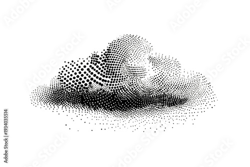 A dark, cube-formed cloud-like structure floats in a void, illuminated with scattered colorful sparkles