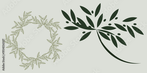 Stylized green jungle leaves in vector form with artistic texture and modern flat design. Concept of eco-tourism marketing materials, product packaging and labeling