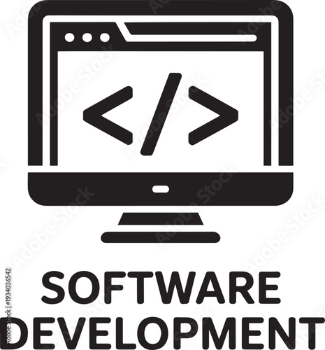 Modern computer tablet screen displaying software development and coding direction symbols