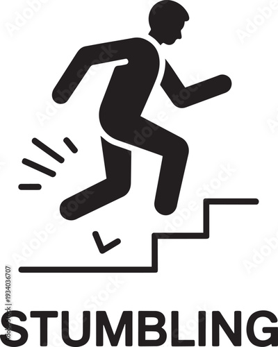 Silhouette of a person stumbling and losing balance on a flat surface illustration