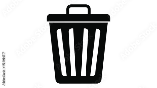 A black and white image of a trash can isolated on white background, Vector