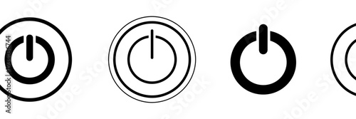 Four distinct black and white power button in a row circle outline