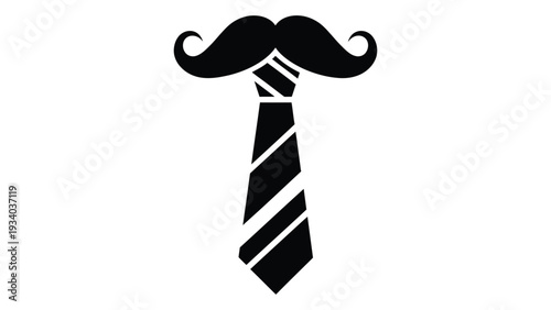A black and white image of a tie and mustache isolated on white background, Vector
