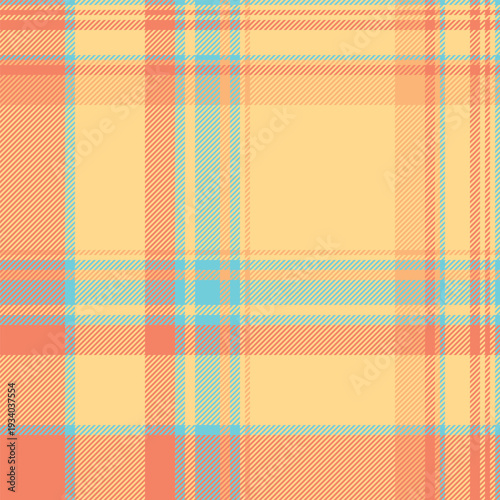 Vibrant plaid pattern with a warm, summery feel. Intersecting lines create a versatile, textured background. Ideal for fashion, textiles, or graphic design projects.
