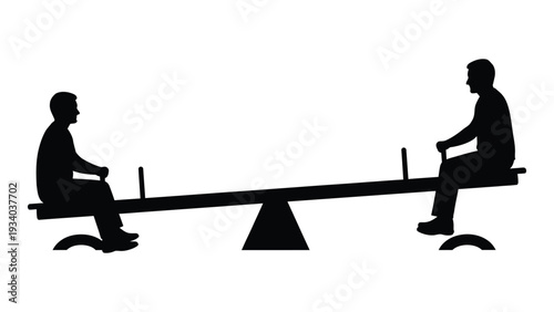 Two people sitting on a seesaw in balance isolated on white background, Vector