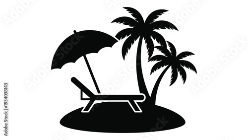 A black and white image of a beach scene isolated on white background, Vector