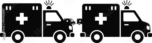 Ambulance emergency healthcare silhouettes illustration vector medical service rescue graphics, hospital transport design concept, black and white creative art collection
