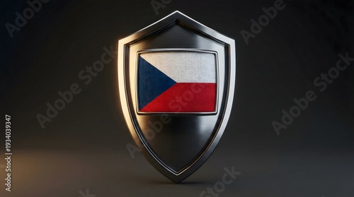 Free Download Metal shield with inlaid national flag of Czech Republic. Dramatic lighting, minimal background. Concept of strength, protection, national pride. - GFXLoad
