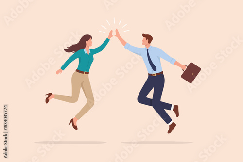 Happy people giving high five