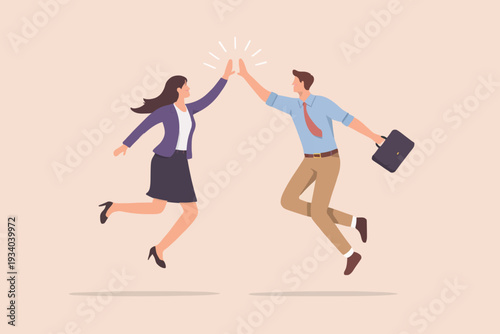 Happy people high five jump