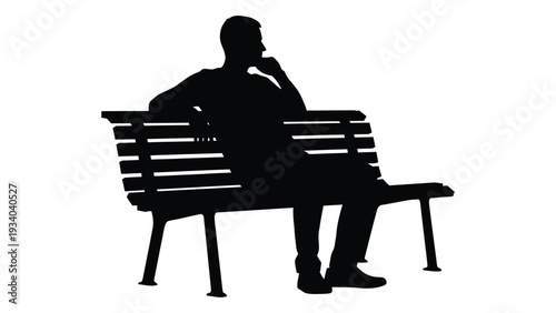 A man sits on a bench with his hand on his chin isolated on white background, Vector