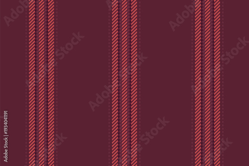 Sparse background stripe textile, sofa lines vertical pattern. Surface texture fabric vector seamless in red and dark colors.
